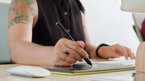 Woman hands drawing on the computer Video stock 71632599