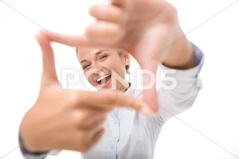 woman with hands in front Stock Photos