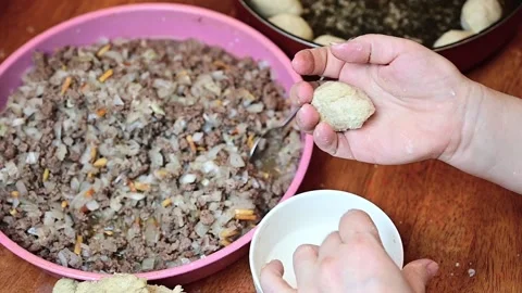 Woman hands preparing middle eastern food Kibbah Stock Footage 134333871