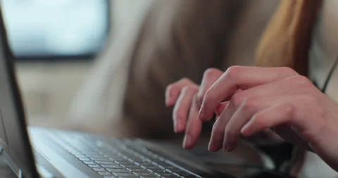 Woman hands professional user using typing on laptop notebook keyboard at home Stock Footage 269202934