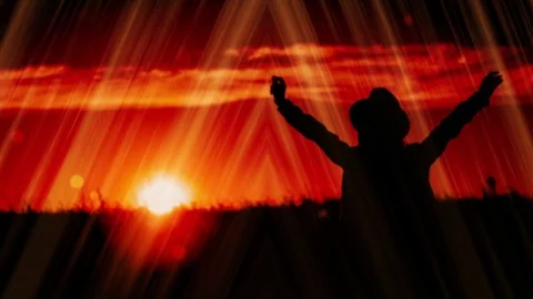 Woman With Hands Raised Up Stock Footage 80600004