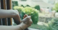 Woman Hands Releasing A Butterfly By The Window Stock Footage