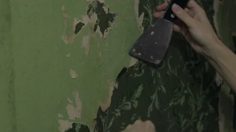Woman hands removing wallpaper Stock-Footage 56371153