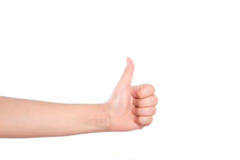 Woman hands thumbs up isolated on white background Stock Photos