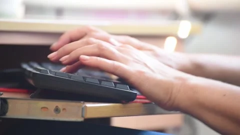 Woman hands typing computer keyboard, office worker . Distance work at home. 4k Stock Footage 249998832