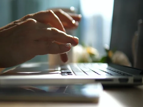 Woman Hands Typing on Laptop Keyboard Closeup. Business Concept Stock Footage