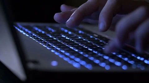 Woman Hands Typing Message On Laptop Keyboard At Late Night Stock Footage