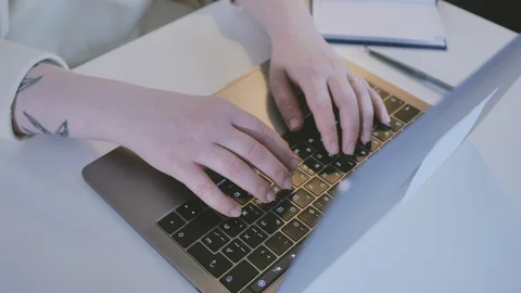 Woman hands using computer laptop at home interior modern office Stock Footage 101260267