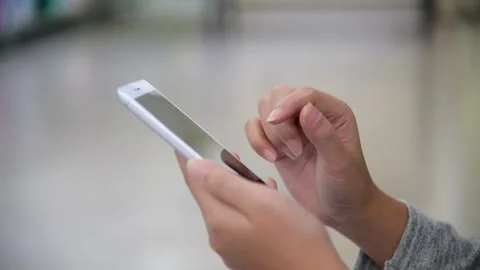 Woman hands using smartphone digital technology tablet Stockbeeldmateriaal 266860572