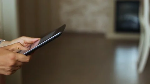 Woman hands using tablet dolly shoot Stock Footage 50692413