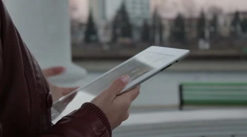 Woman hands using tablet Stock Footage 49711274