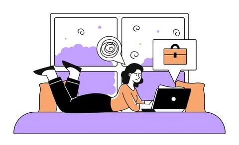 Woman with hard work vector linear Stock Illustration
