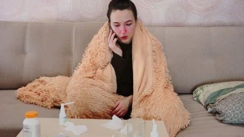A woman has flu in the fall. Video stock 115053613