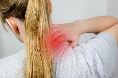 Woman has problem with structural posture She had neck and back pain Stock-Fotos