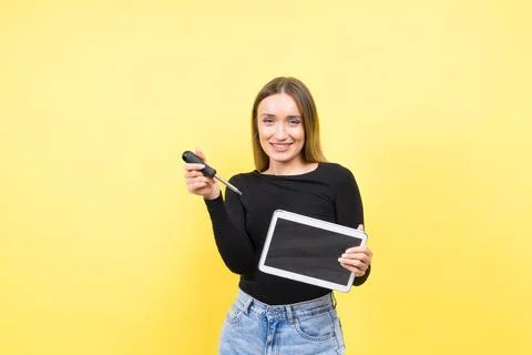 Woman has problems with computer. Concept - laptop breakdown. Woman's laptop Stock Photos
