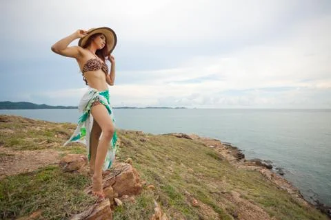 Woman with with hat Stock Photos
