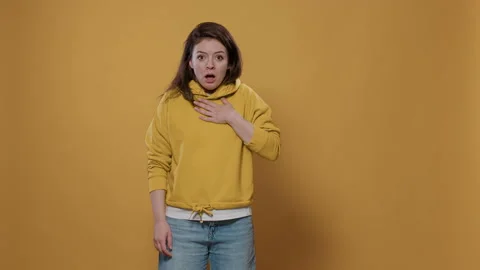 Woman having panic attack feeling short of breath getting scared and anxious Stock Footage 170463161
