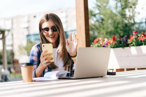 Woman having a video call. Stock Photos