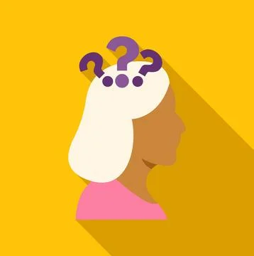 Woman head with question marks over brain Stock Illustration