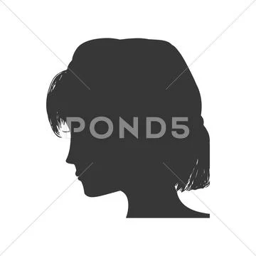 Woman Head Silhouette Female Avatar Icon. Vector Graphic