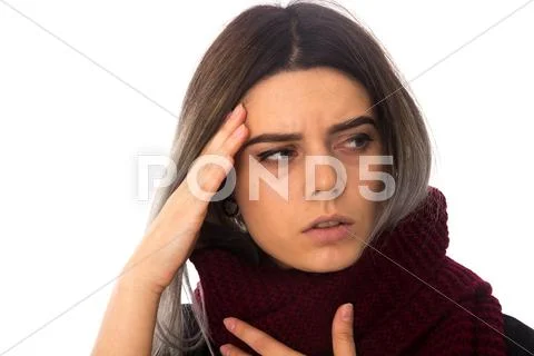 Woman with headache and sore throat Stock Photos