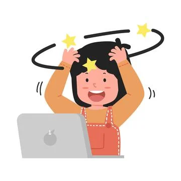 Woman headache with computer work Stock Illustration