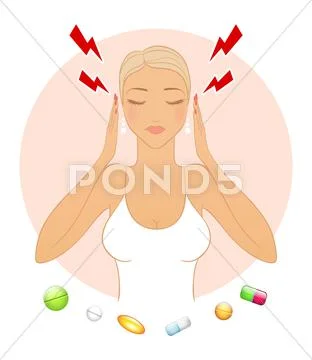 Woman with headache Stock Illustration