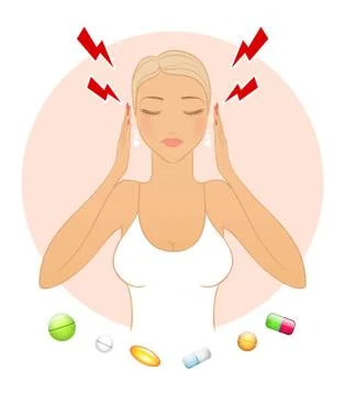 Woman with headache Stock Illustration