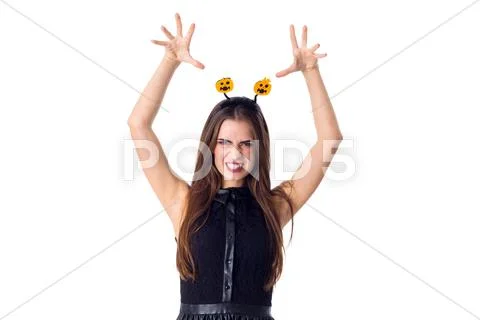 Woman with headband showing anger Stock Photos