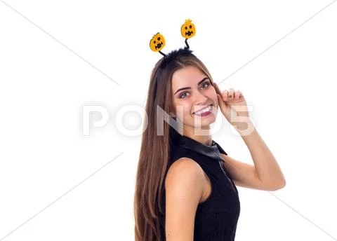 Woman with headband smiling Stock Photos