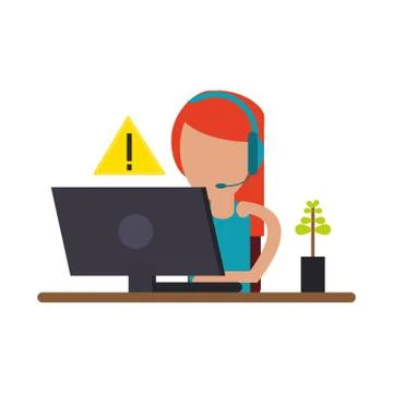 Woman with headset working with computer 스톡 일러스트
