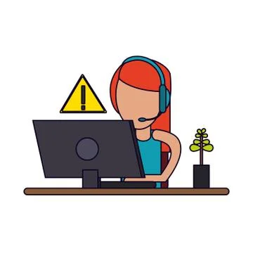 Woman with headset working with computer 스톡 일러스트