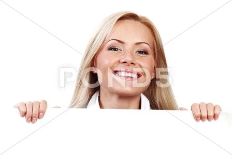 Woman hidden behind paper Stock Photos