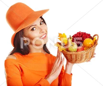 Woman holding autumn basket. Stock Photos