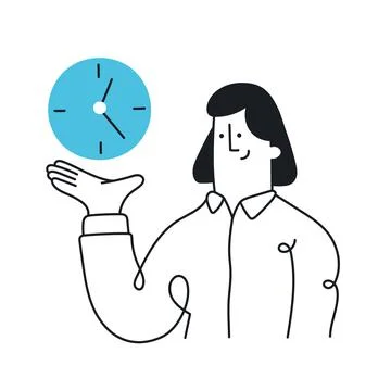 Woman holding a clock in his hand. Time management, planning, organizes worki Stock Illustration