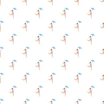 Woman holding cloud repeating pattern on white background Stock Illustration
