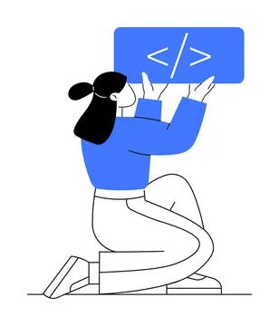Woman Holding Coding Sign, Representing Software Development and Programming Stock-Illustration
