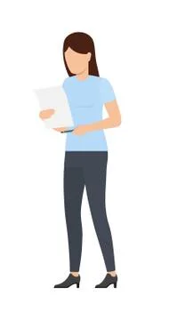 Woman Holding Document Papers Vector Illustration Stock Illustration