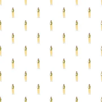 Woman holding document seamless pattern tiling background Stock Illustration