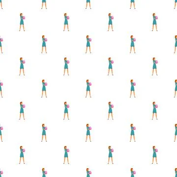 Woman holding easter egg seamless cartoon pattern 库存插图