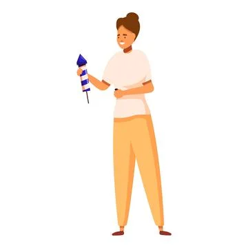 Woman holding firework rocket getting ready for celebration Stock Illustration