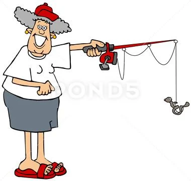 Woman holding a fishing pole with a worm on the hook: Graphic #112606781,  worms for fishing clipart