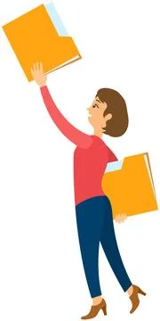 Woman holding folder with document. Concept of file download, data storage Stock Illustration