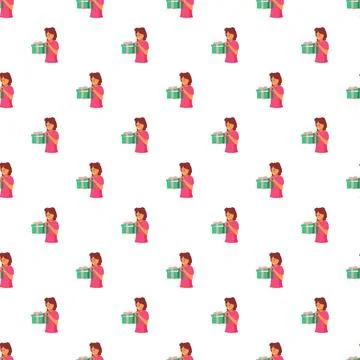 Woman holding giftbox seamless pattern celebrating a special occasion Stock Illustration