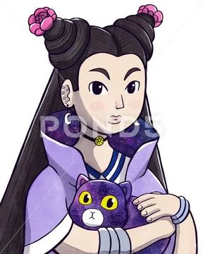Woman holding a magical cat Stock Illustration