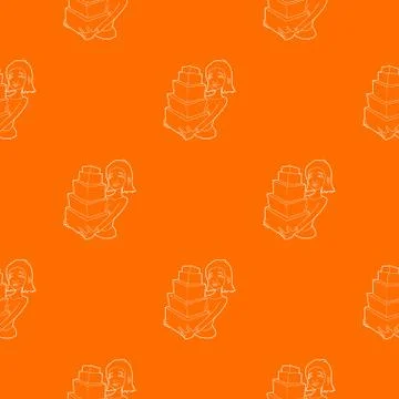 Woman holding many boxes pattern vector orange Illustrazione stock