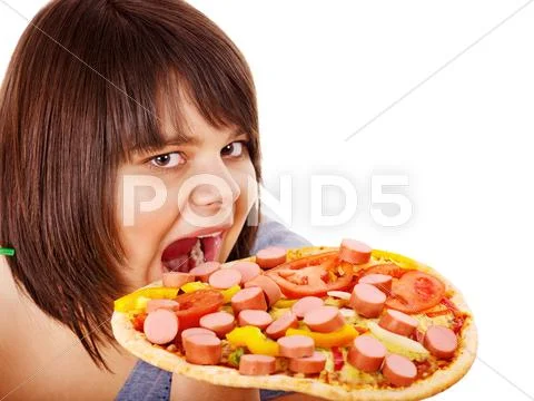 Woman holding pizza. Stock Photos