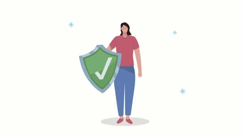 Woman holding a protective shield with a checkmark symbol as a concept for .. Stock Footage 338313904