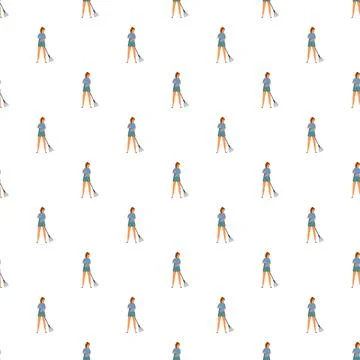 Woman holding rake seamless pattern background Stock Illustration