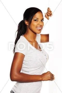 Woman holding a signboard Stock Photos